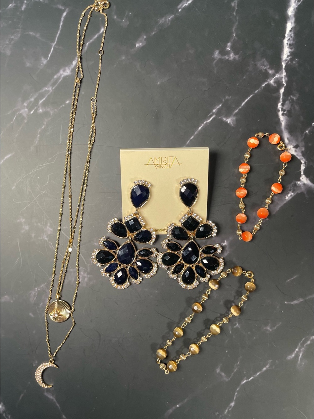 Celestial & Boho Jewelry Lot Amrita Singh Statement Earrings Necklace & Bracelet